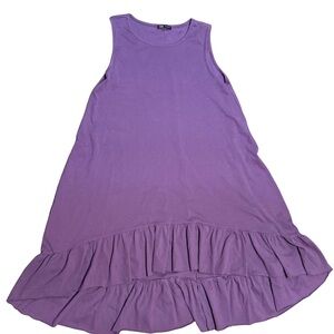 Zara Purple Hi Low Tank Dress L Y2K Ribbed Cotton Stretch Ruffle Hem Cottagecore